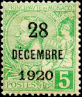 Монако 1921 год . Prince Albert I (1848-1922) , 5 c , надпечатка 