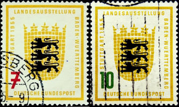 Германия 1955 год . Герб Баден-Вюртемберга . Полная серия . Каталог 7,0 €.