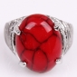 Очаровательное кольцо с красной бирюзой из полированного тибетского серебра - вид 1